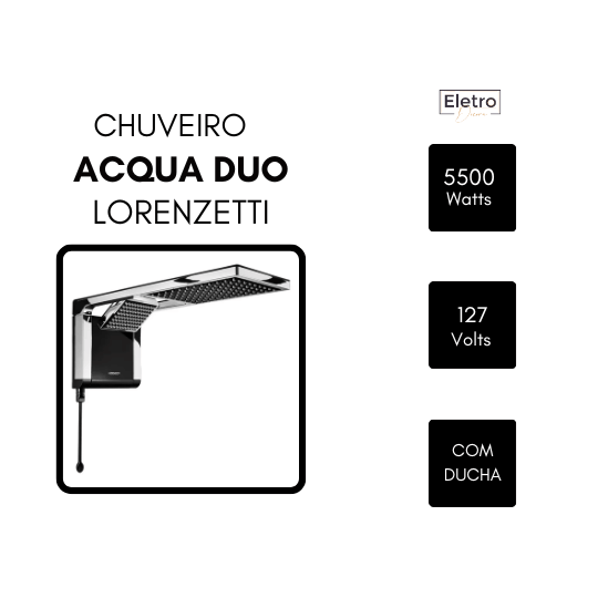 Chuveiro Acqua Duo Ultra 5500W 127V Preto Cromado Lorenzetti